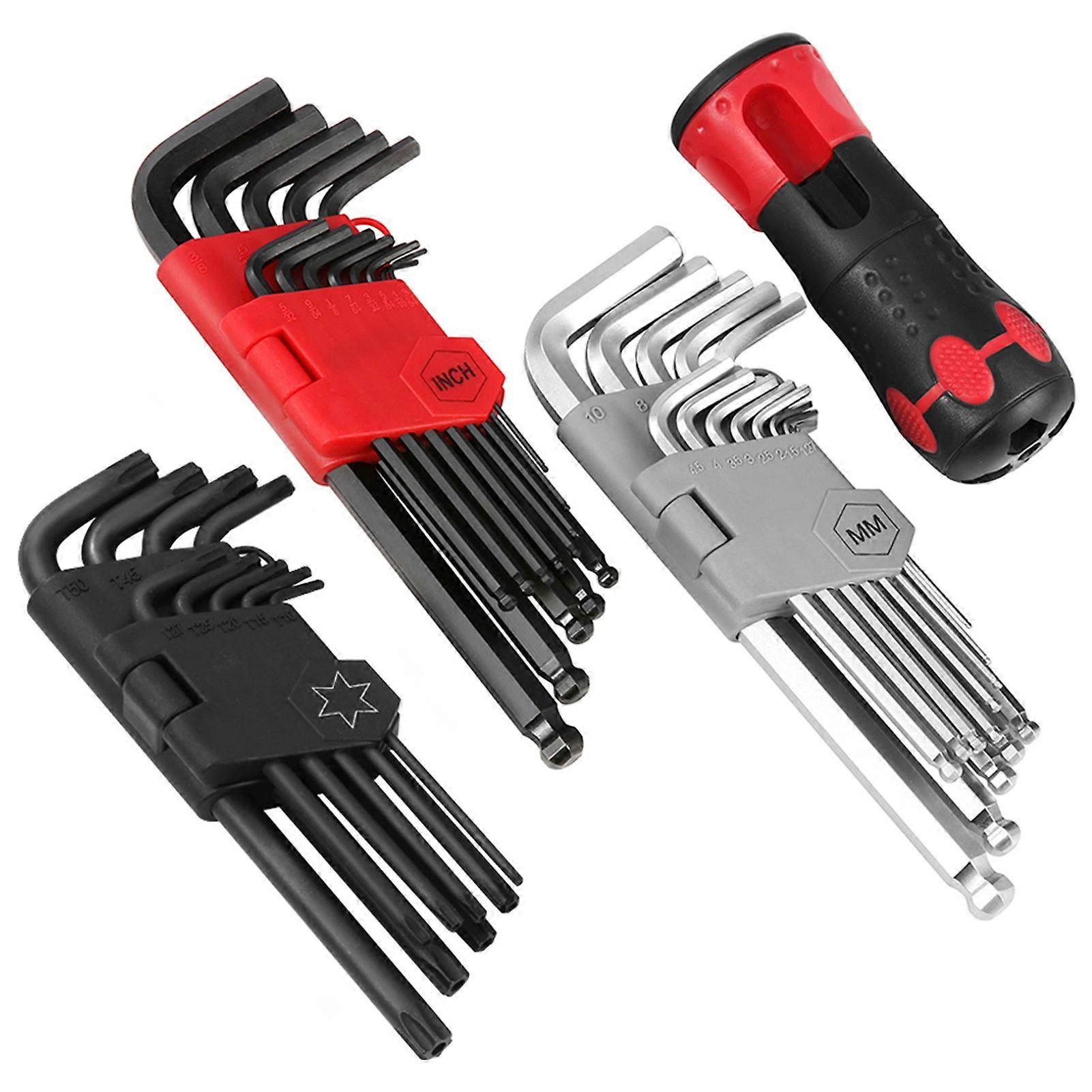 36 PCS Allen Wrench Set Long Arm Ball End Hex Key Socket Head Screw Wrench Internal Hexagonal Spanner Inch/ Metric/ Star