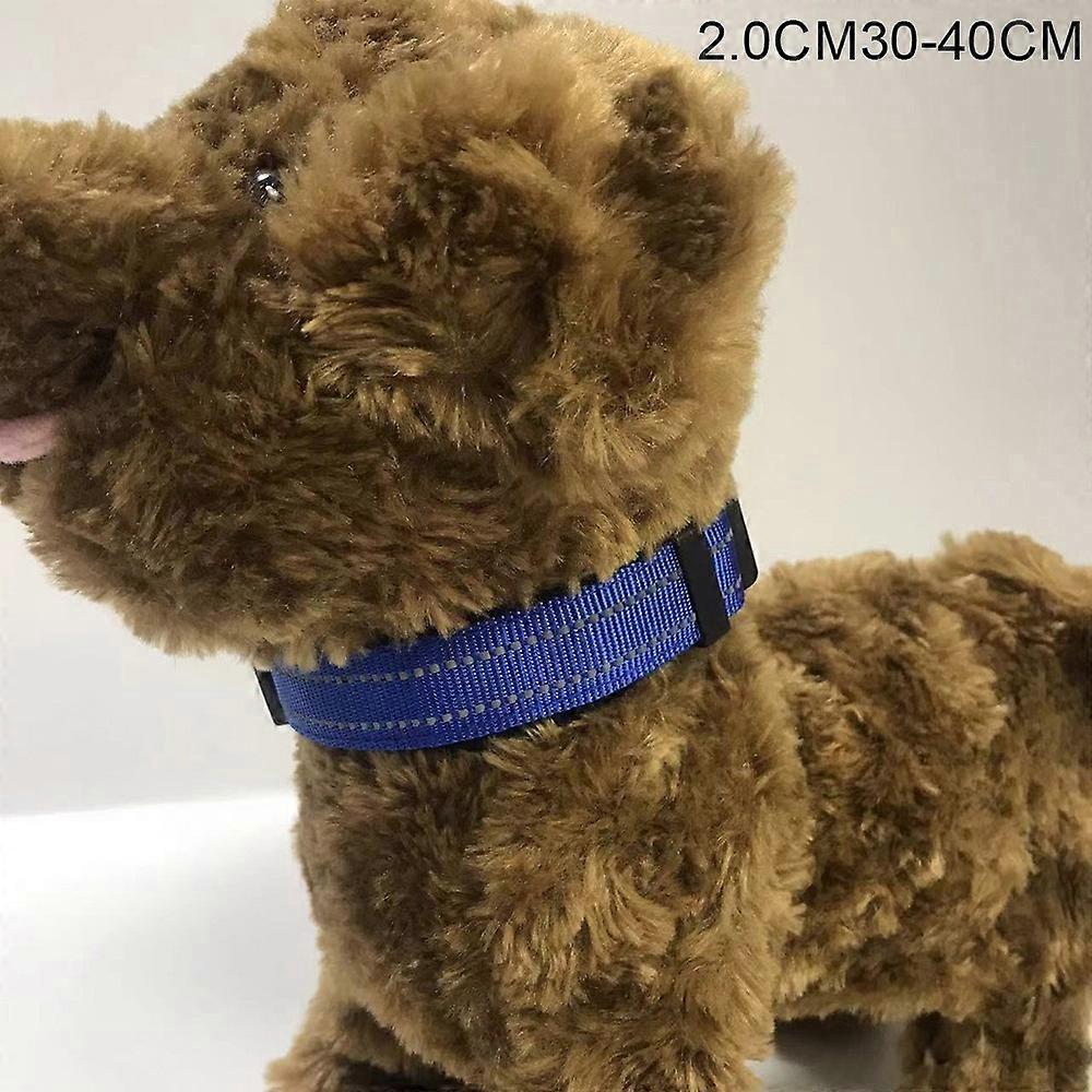 S Size 30-40cm Adjustable Reflective Dog Collar with Safety Locking Buckle 2cm Wide - Blue