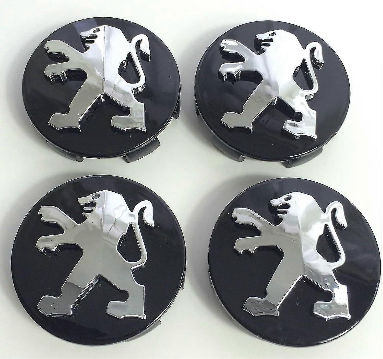 Set Of 4 Peugeot Hub Caps In Black - Chrome