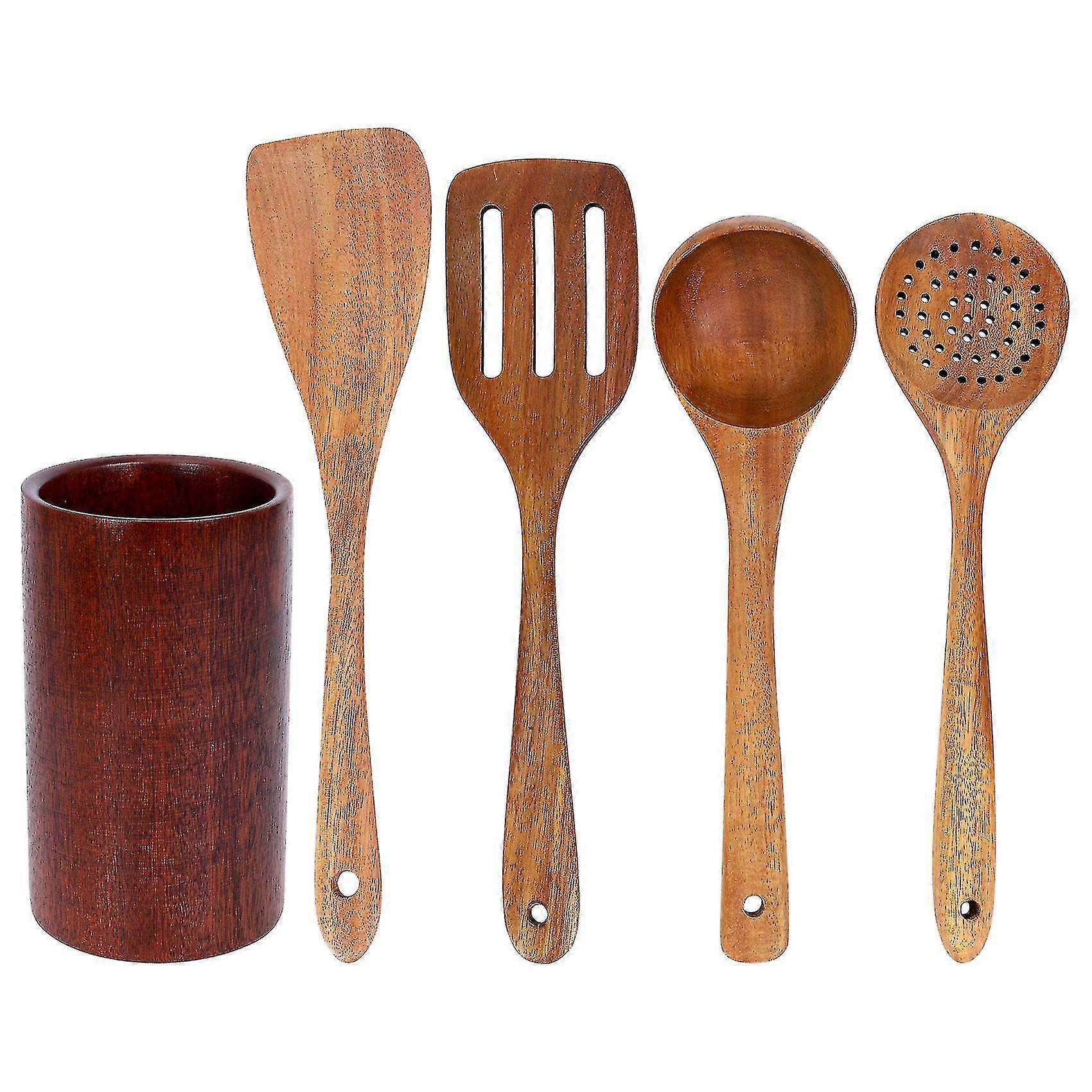 Wooden Tableware,teak Kitchen Cooking Tableware Set With Stand, Suitable For Non-stick Cookware