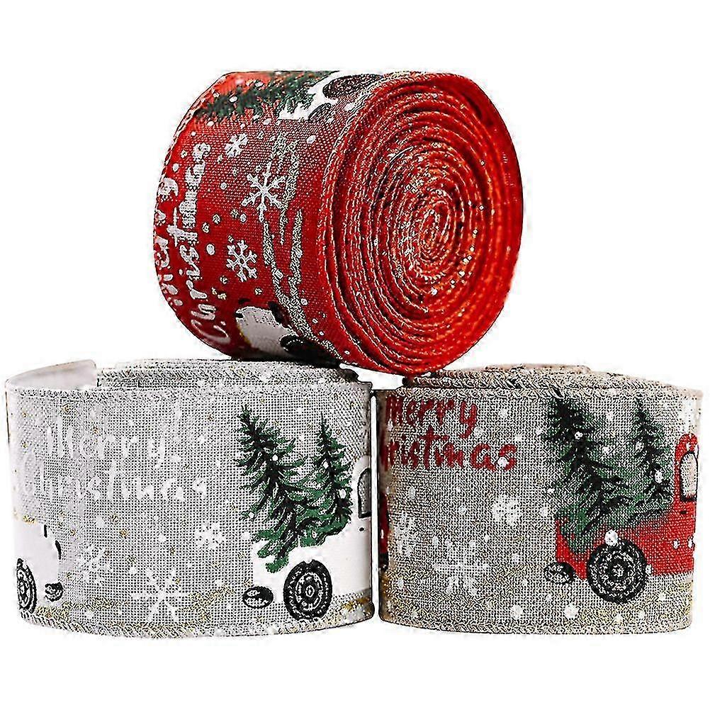 3 rolls of Christmas Ribbon Xmas Tree Decorative Ribbon DIY Bowknot Ribbon Gift Box Ribbon