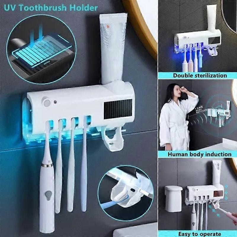3-in-1 UV Light Toothbrush Holder Disinfectant Automatic Toothpaste Sanitizer for Bathroom