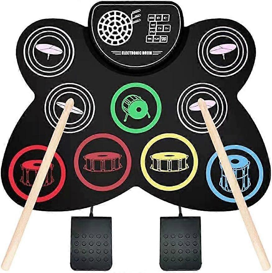 Electronic Drum Pads 9 Pads Roll-up Practice Drum Set Built-in Speaker and Headphone Drum Sticks and Drum Pedals Drum Practice Pad with Sticks Electro