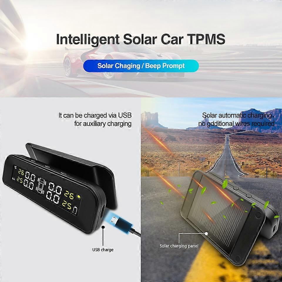 1PC Car Tire Pressure Monitor Intelligent Real Time Monitoring External Wireless Solar Tire Pressure Detection Monitor