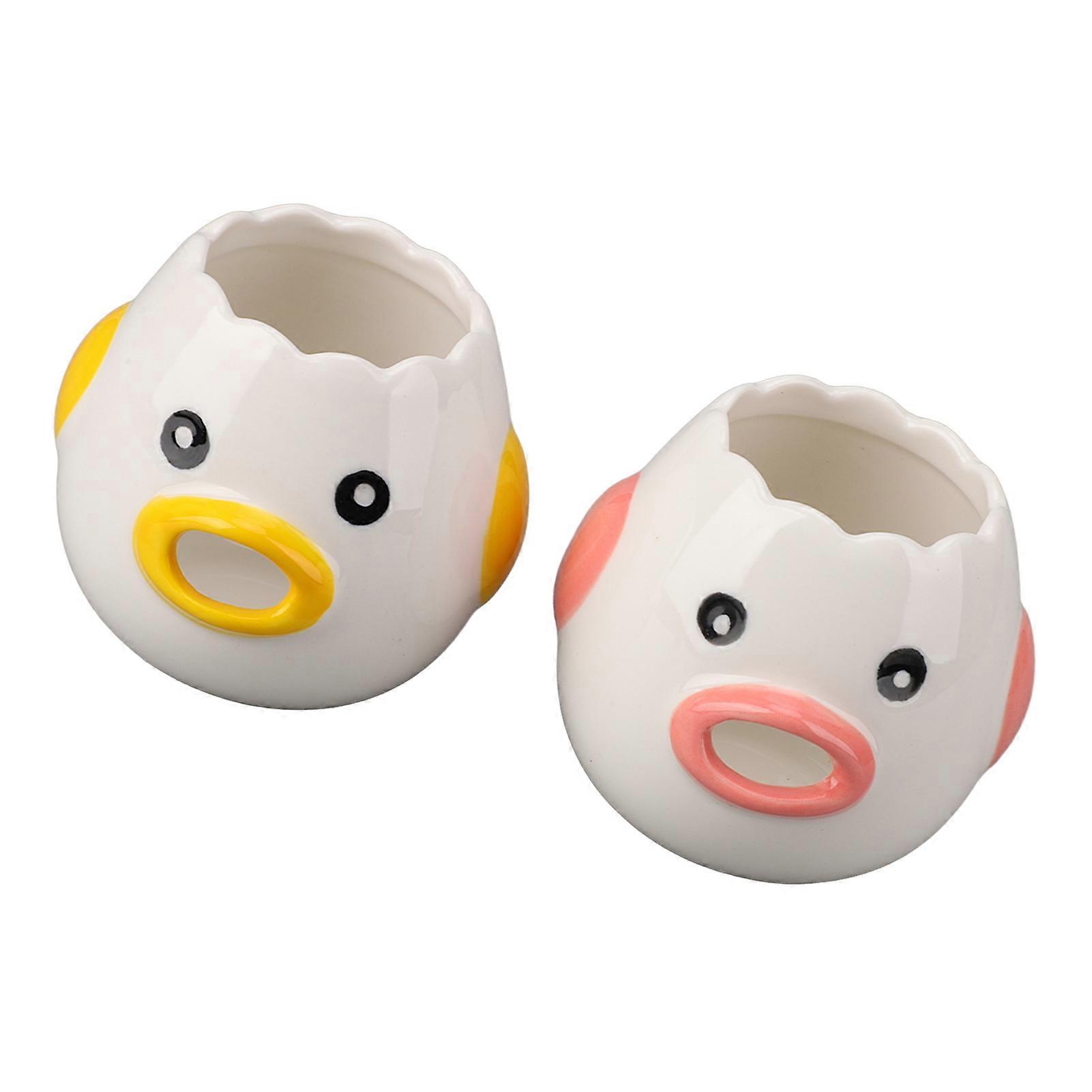 Ceramic Chick Hen Egg Yolk Separator - Pink Yellow Set