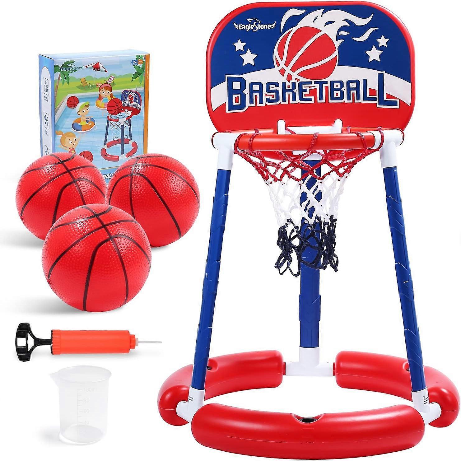Pool Basketball Toys with Backboard, Floating Swimming Pool Basketball Hoop for Pool Game Includes Poolside Water Basketball Hoop, 3 Balls and Pump, S