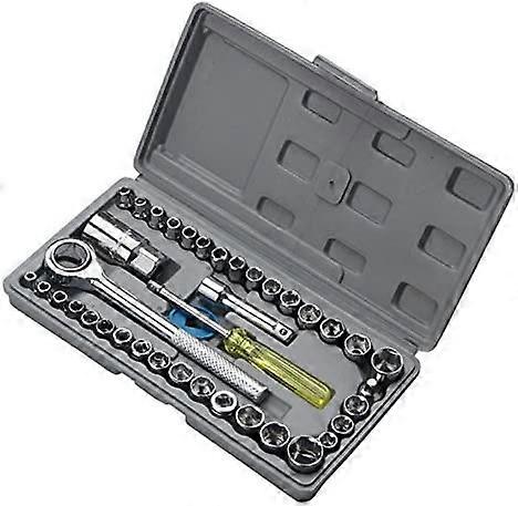 40 Pcs 1/2", 1/4", 3/8" Socket Wrench Set DR Drive Reversible Ratchet Handle with Case
