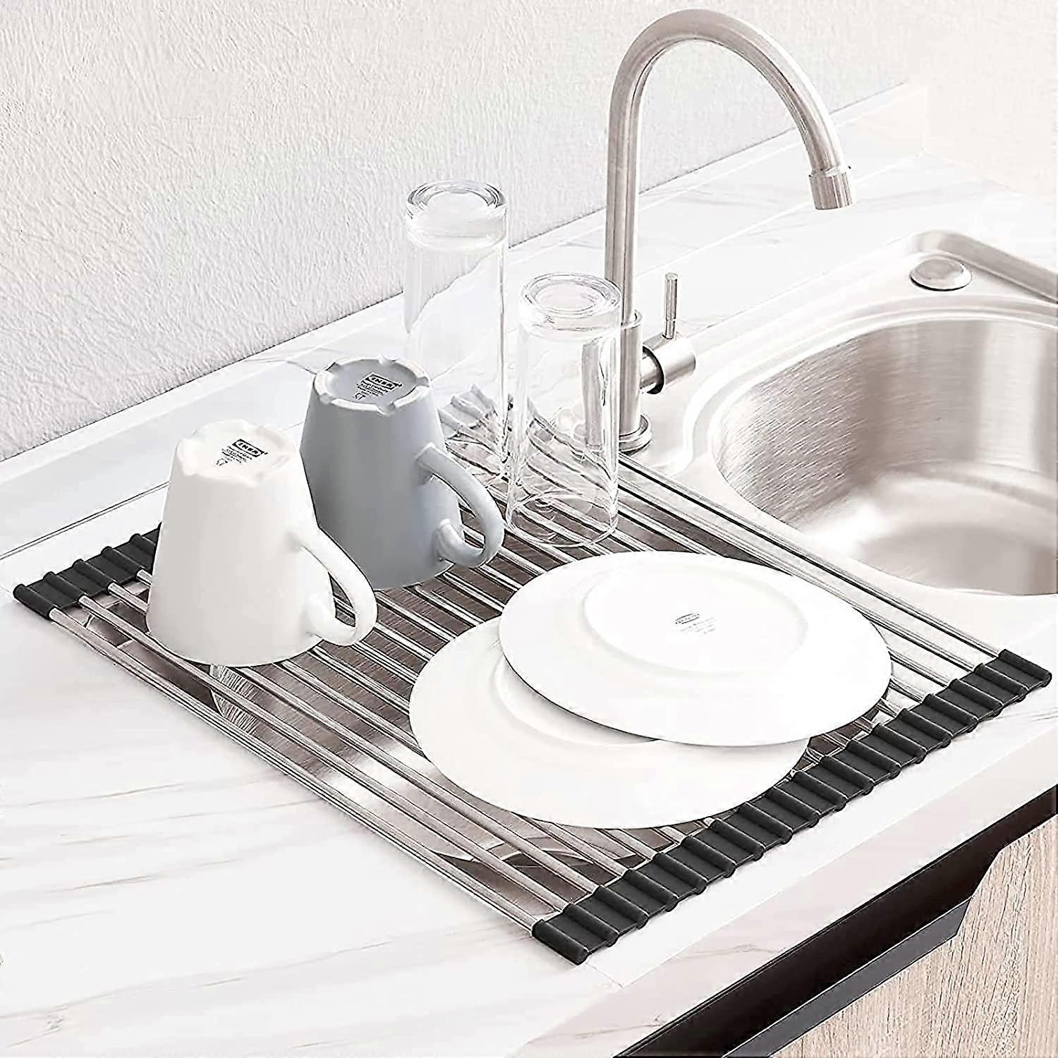 Roll Up Dish Drying Rack, SUS304 Over The Sink Multipurpose Roll-Up Dish Drying Rackblack