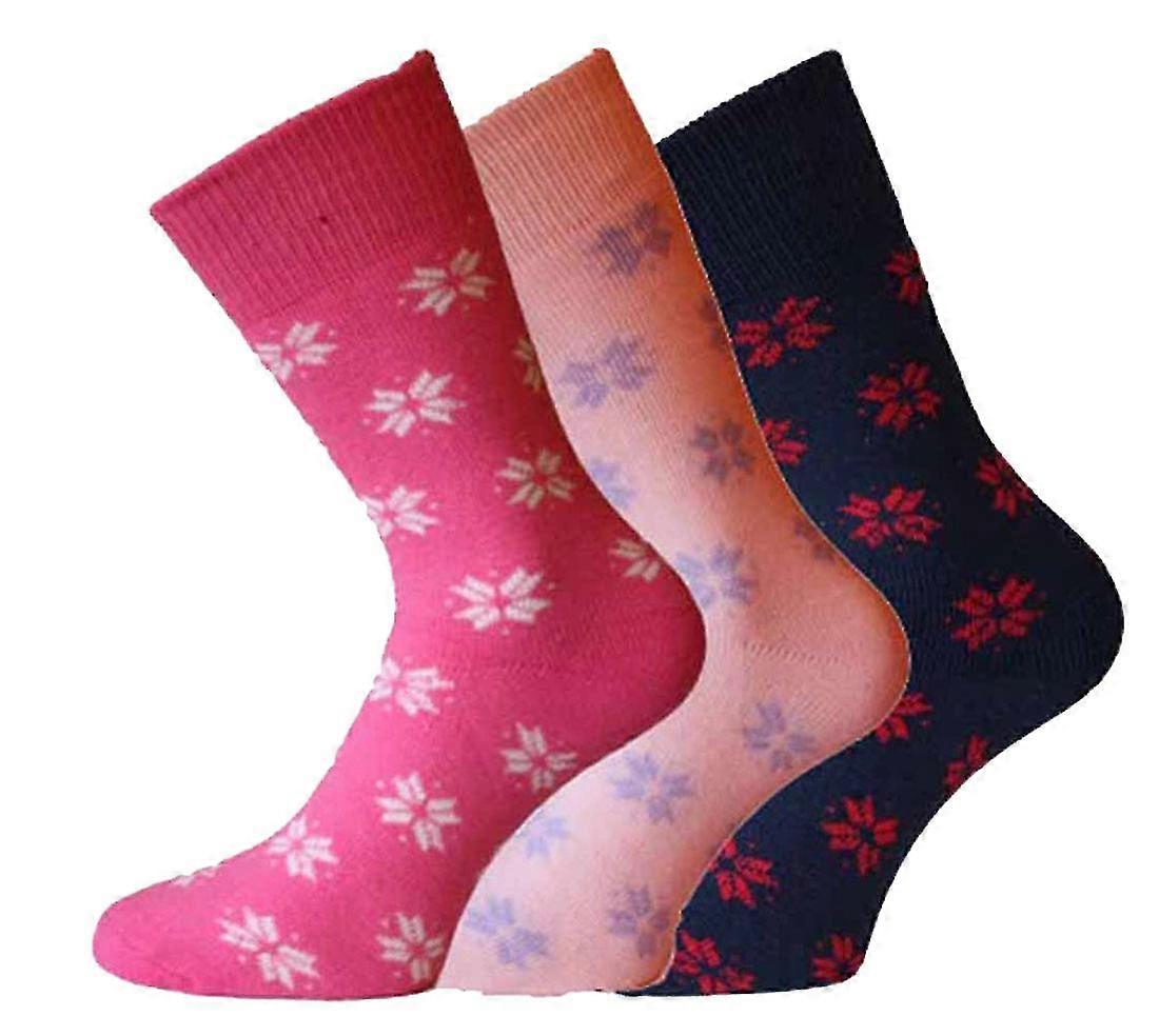 New Ladies SHORT Snowflake Design Warm Thermal Winter boot Socks 4-8 3pk