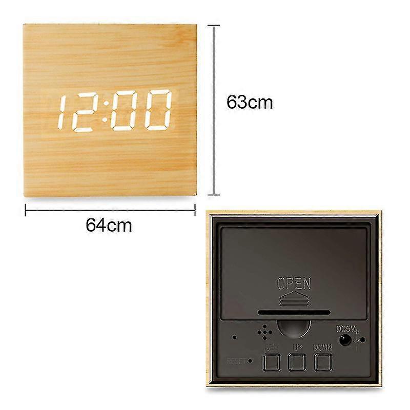 Digitaler Wecker Moderner Wrfel Aus Holz Led-Licht Desktop-Mini-Wecker Zeigt Zeit Und Temperatur Fr Kinder,Schlafzimmer,Zuhause,Schlafsle,Reisen Googl