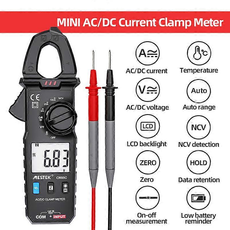 Mestek Mini Clamp Meter Auto Range 100A 600V NCV High Precision Multimeter Protable Digital Clamp Meter With Temperature Probe