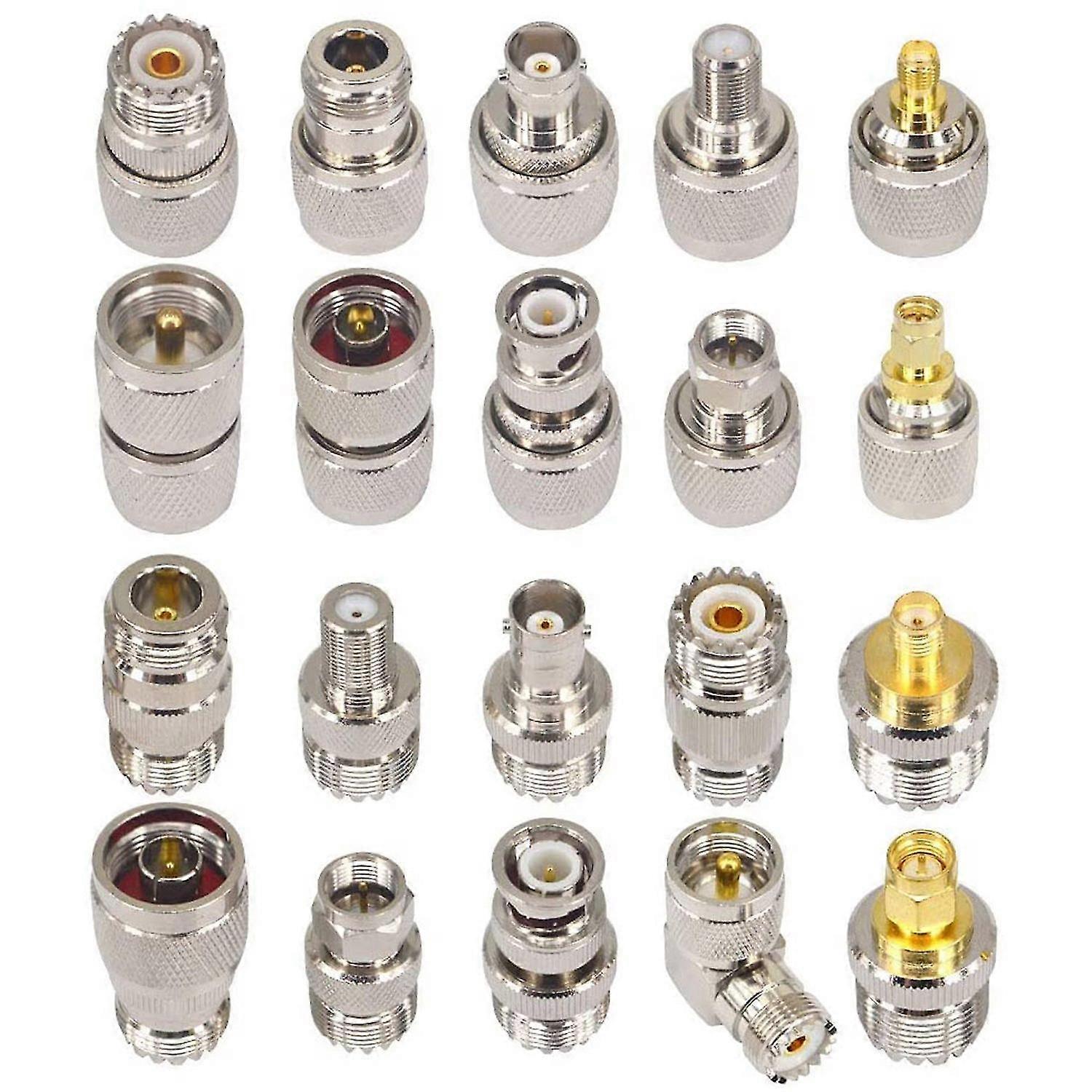20PCS RF موصل متحد المحور كيت UHF SO239 PL259 محول مجموعة UHF إلى SMA / BNC / UHF / F محول اقناع التكيف