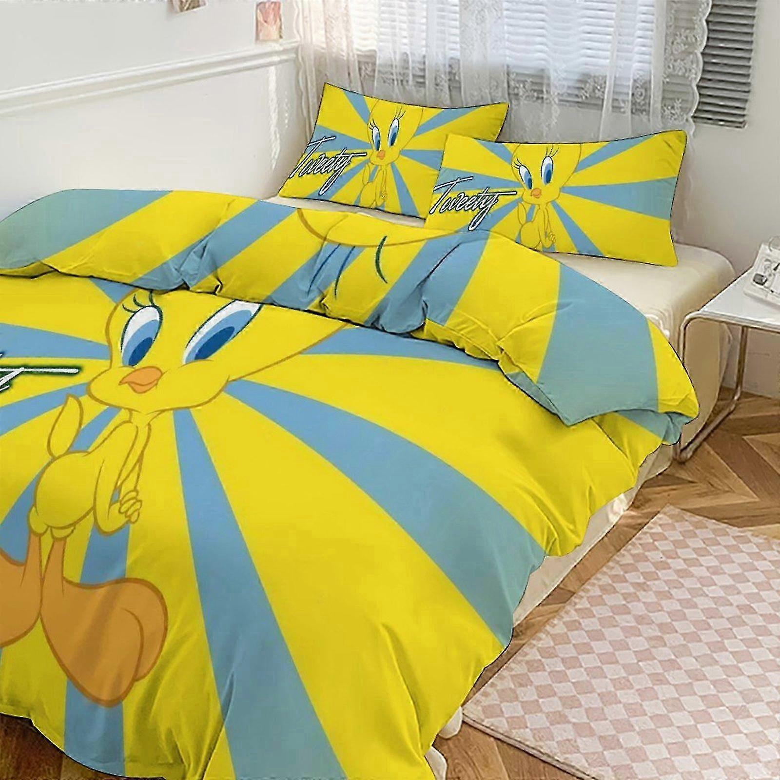 v482 Lençóis de Cama TweetyBird Print Conjunto de Cama Padrão Conjunto de Edredom Cove3 Peças Capa de Colcha e Fronhas para Mulheres Homens Adolescentes (1 Capa de Edredom e 2 Pil