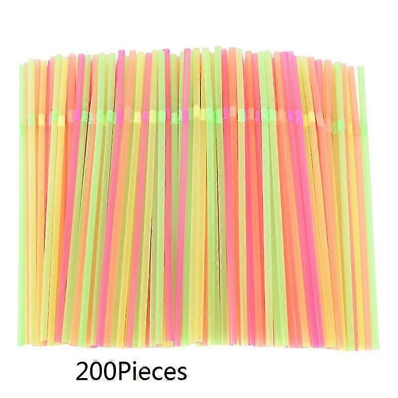 100/200pcs Fluorescent Plastic Bendable Drinking Straws Mixed Colors Disposable Beverage Straws Wedding Event Party Bar Supplies