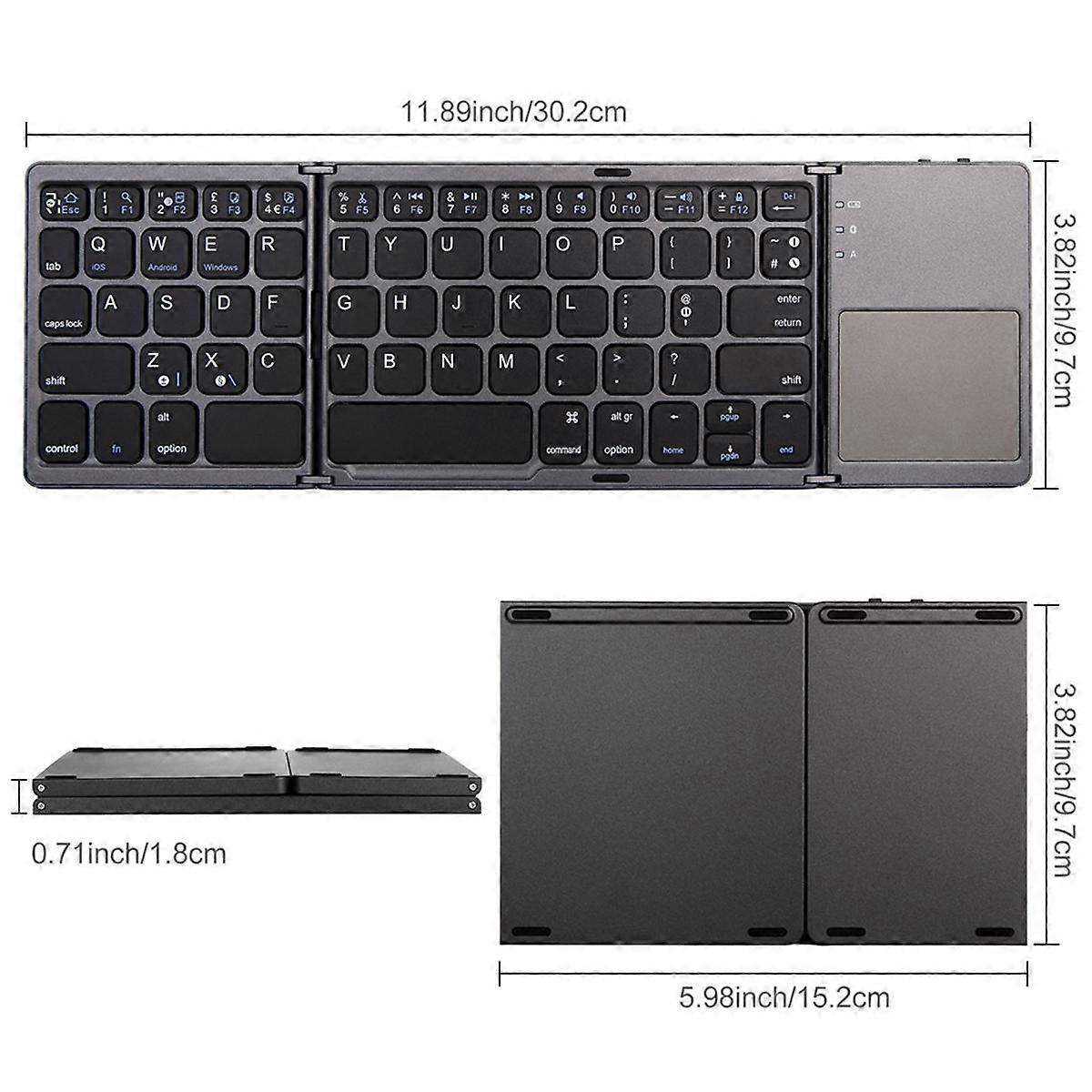 Mini Tri-Fold Wireless Bluetooth Keyboard Portable Universal Keyboard Mouse Touch Keyboard for IOS Android Windows Black