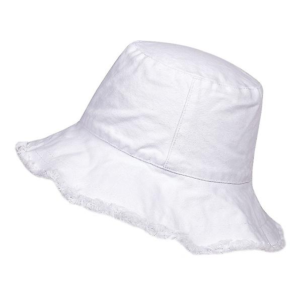 Foldable Solid Color Cowboy Bucket Hat Casual Fishing Hat Flat Topwhite