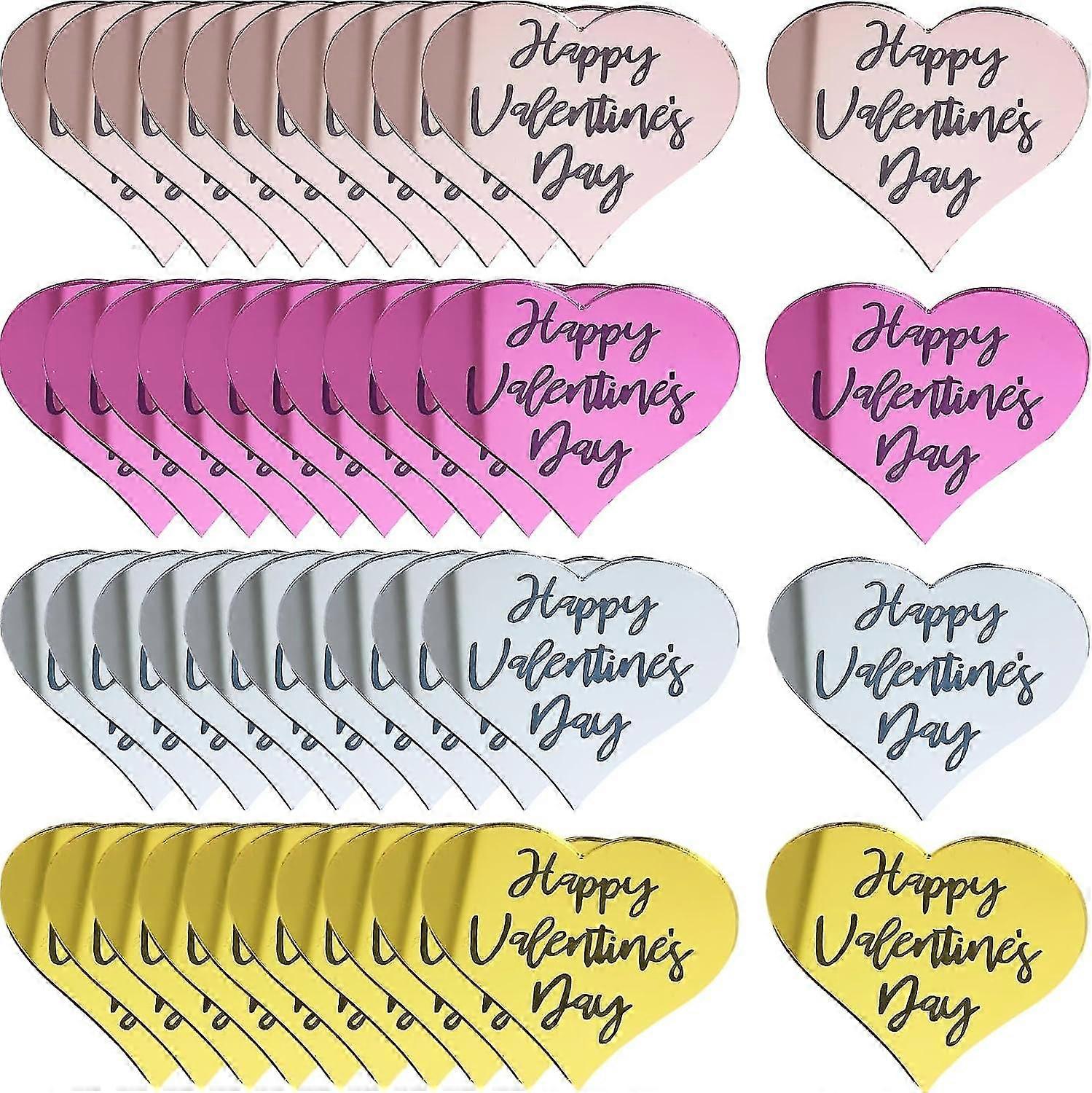 40 Pcs Happy Valentine's Day Acrylic Cupcake Toppers, Acrylic Cake Disc Mirror Heart Cake Topper Party Heart Decor For Valentines Day, Wedding, Annive