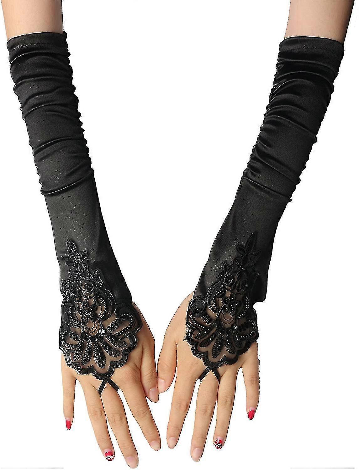 新しい黒い手袋ロンググローブ1920年代のアクセサリーフラッパーコスチューム女性のための指なし手袋轟音20年代のアクセサリークラシックサテン肘の長さの手袋