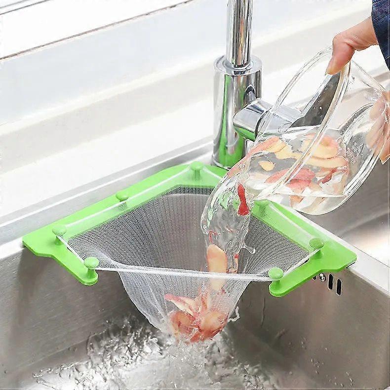 Kitchen Sink Triangular Three Stand Strainer, Sink Strainer, Sink Drain Strainer with Triangular Green Frame and 100 Piece Kitchen Waste Large Straine