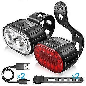 Bike Light Set USB Rechargeable Mountain Helmet Road Bike Front Light Tail Light Set, IPX6 Waterproof Bike Light for Night Ride/Ride Safety, Front Lig