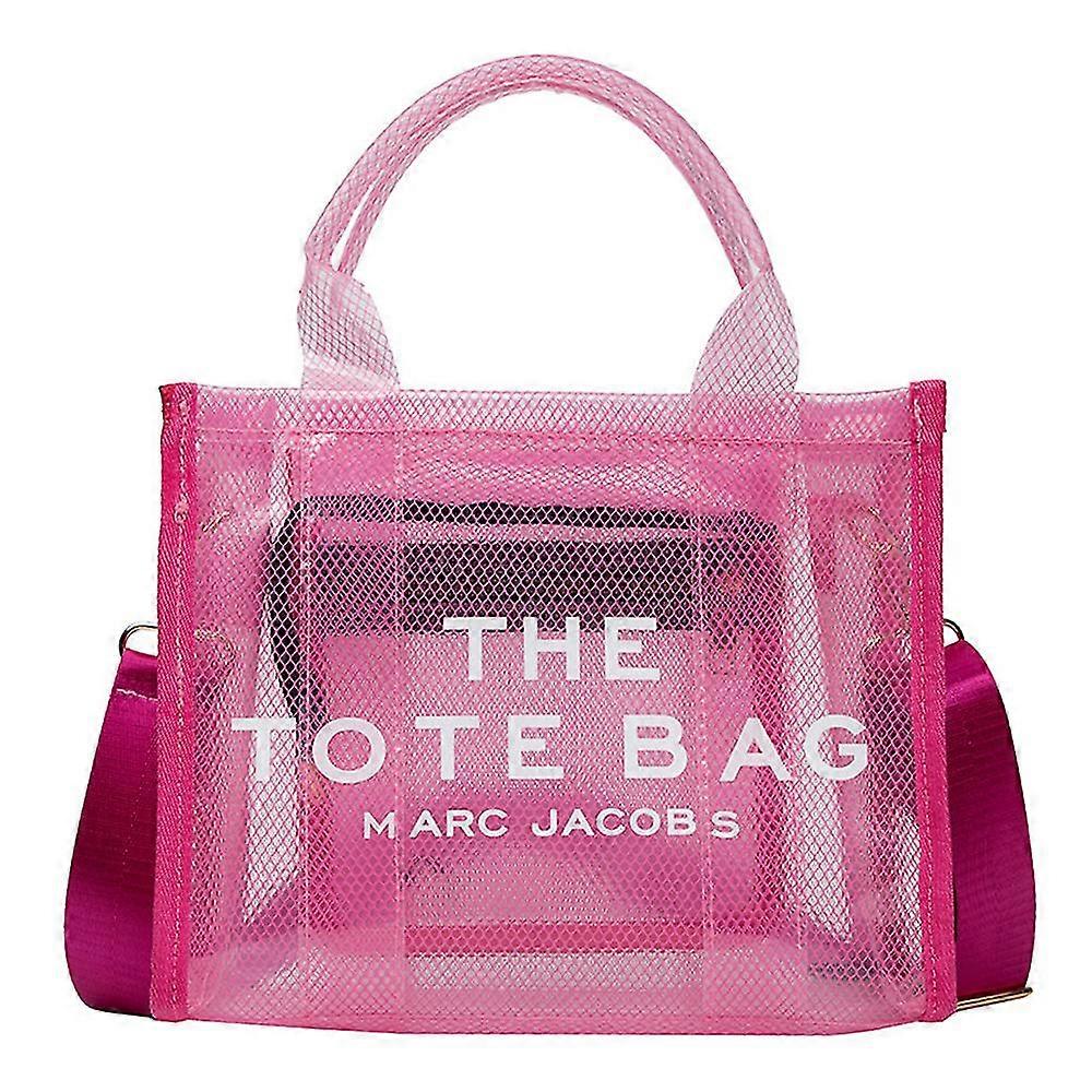 Borsa tote per le donne, borsa in rete trasparente in PVC con borsa a tracolla con cerniera per ufficio, viaggi, scuola, spiaggia Rosa rossa