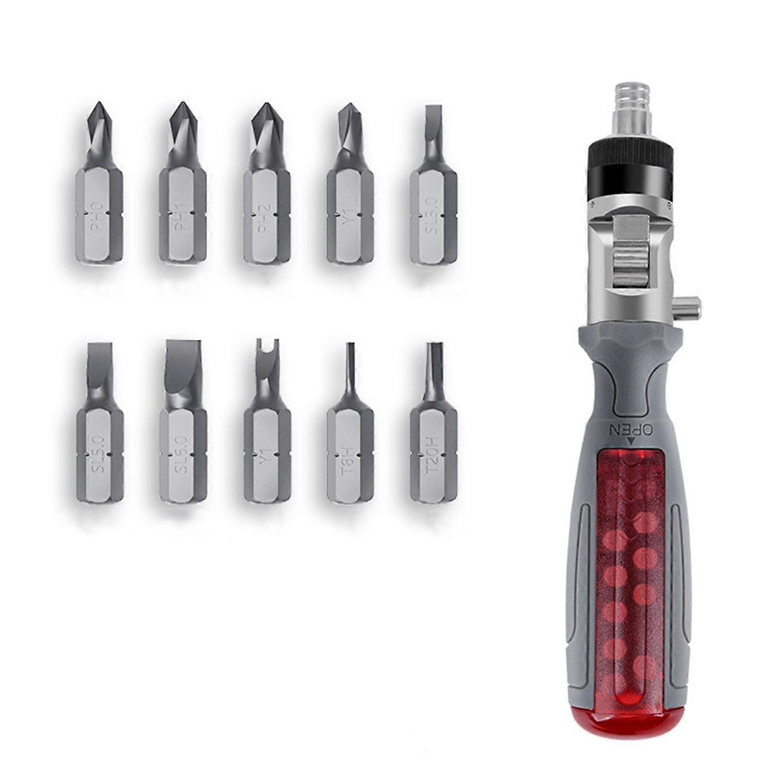 Multi Angle Ratchet Screwdriver with 10 Bits Magnetic Screwdriver Repair Tool