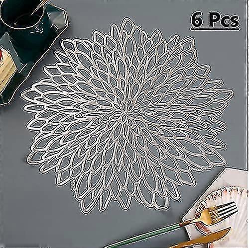6 Pcs Placemats For Christmas, Silver