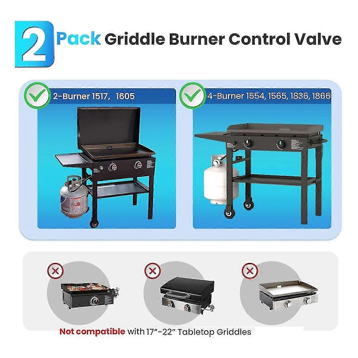 2 Pack Griddle Burner Control Valve Compatible compatible with Grill Griddle, Griddle Gas Valve Parts Replacement