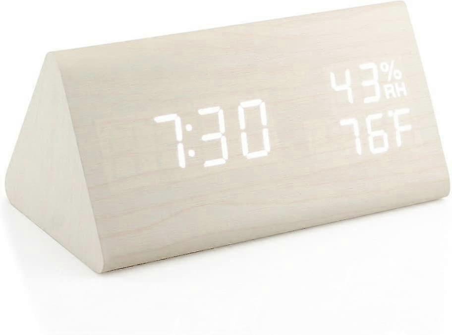 Wooden Alarm Clo, Wood Led Digital Desk Clo, Upgraded With Time Temperature, Adjustable Brightness And Voice Control, Humidity Displaying,8442