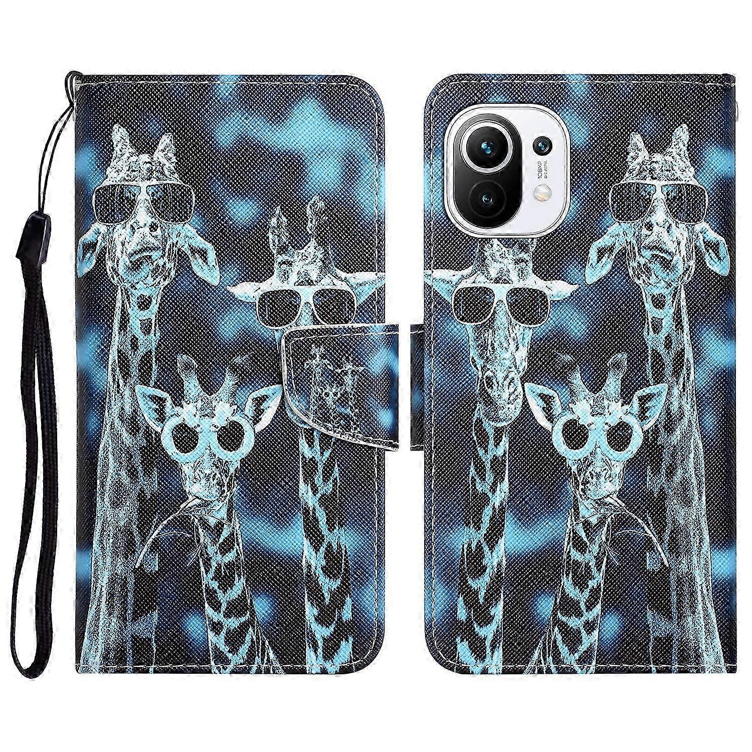 Compatible with Xiaomi Mi 11 Lite 5G NE Colorful Painting Pattern PU Leather Case with Card Pocket Strap