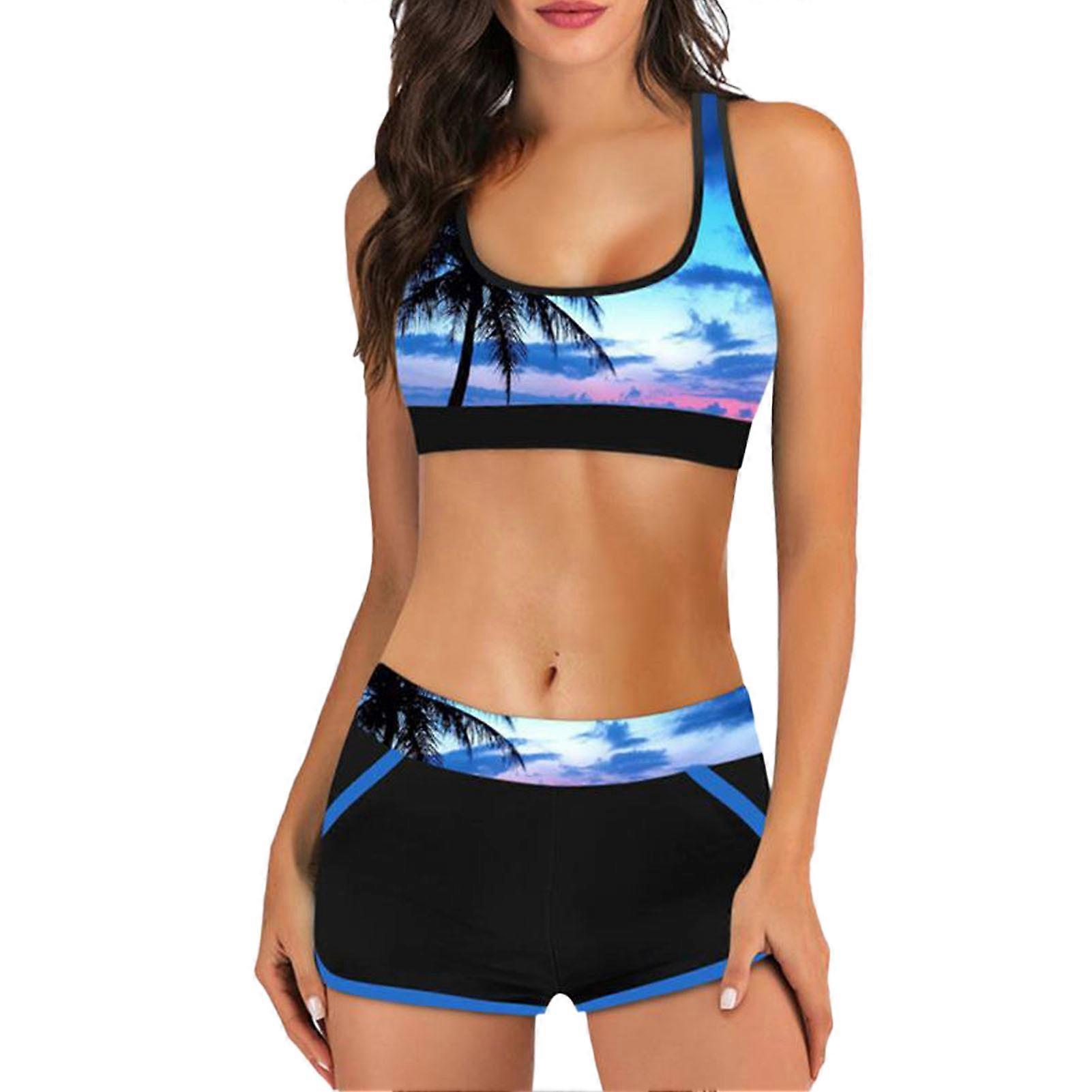 2-osainen uimapuku, korkeavyötäröinen, hengittävä, muodikas ja joustava 2-osainen uimapuku naisille