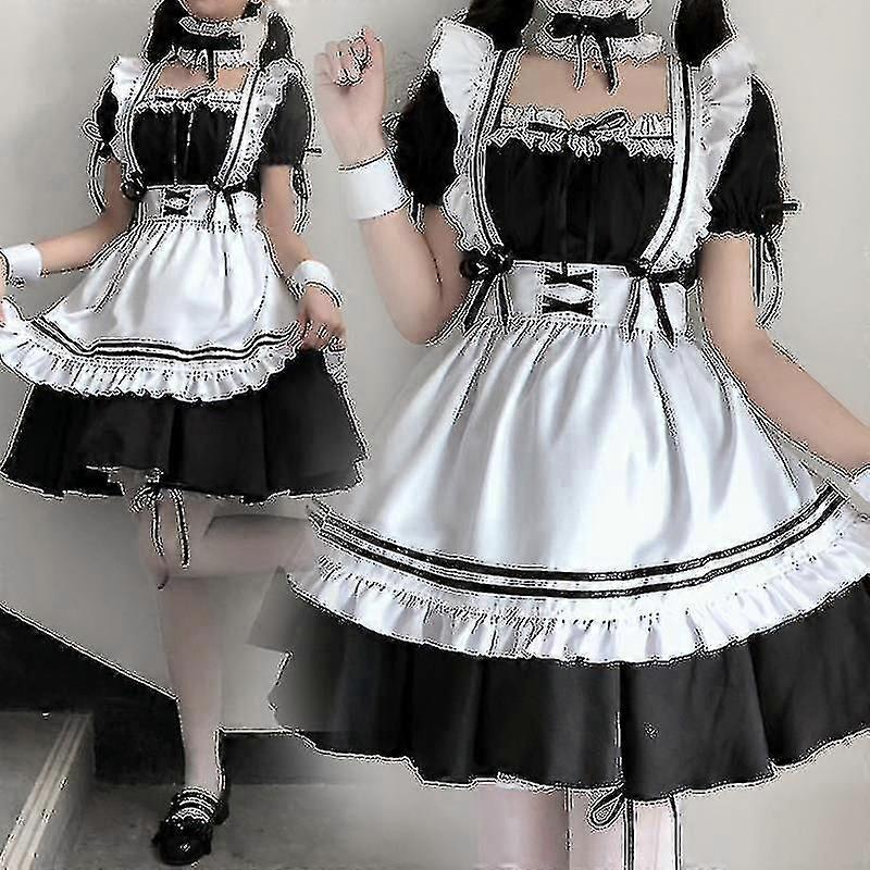ブラック かわいい ロリータ メイド コスチューム ガールズ レディース ラブリー メイド コスプレ コスプレ コスチューム ドレス