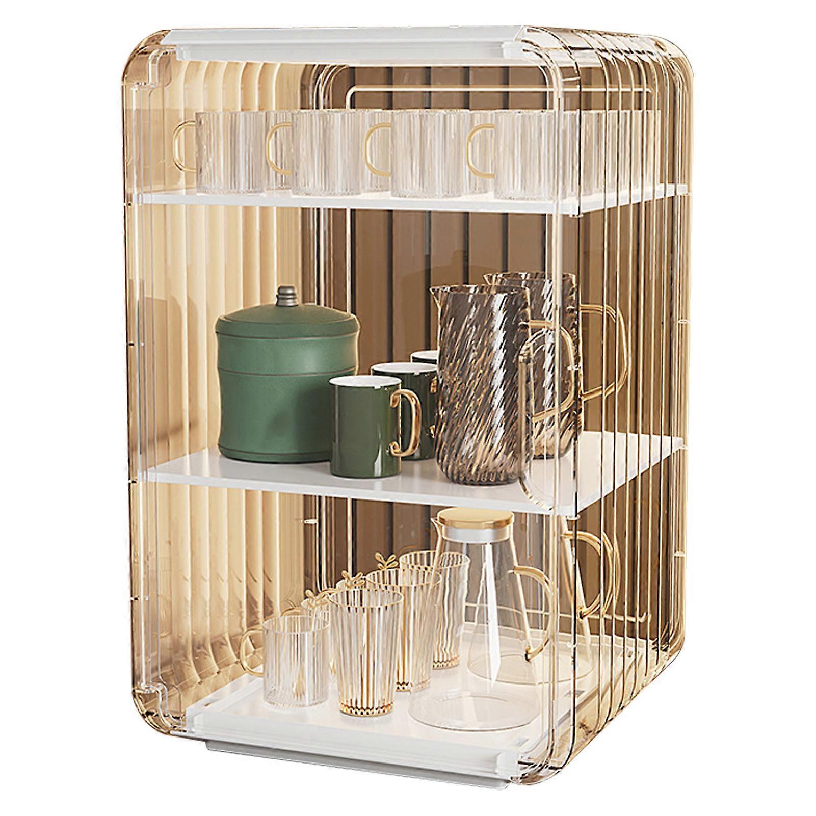 Cup Storage Rack Dustproof Stackable Plastic Clear Cup Organizer Box for Cabinet Desktop Large White