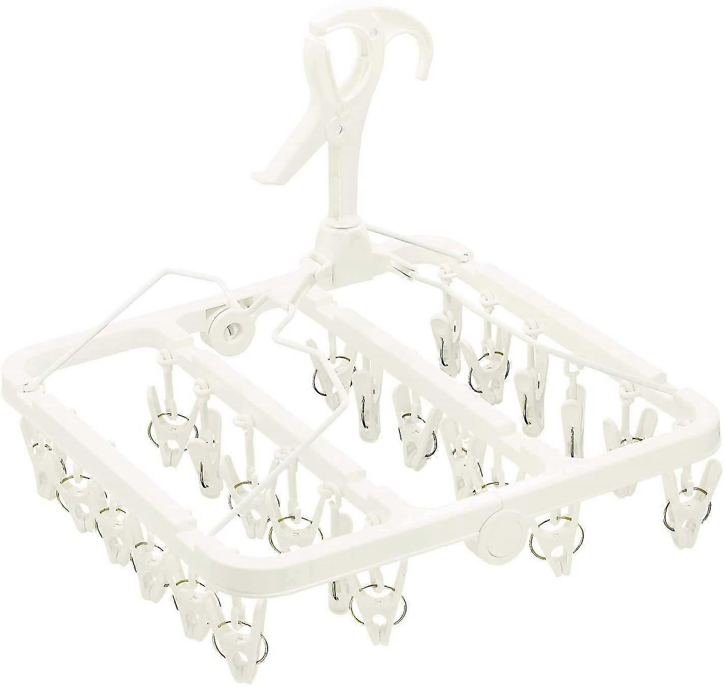 Polypropylene Laundry Drying Hanger Rack, White, 13.4"x13.4"x14.2", Includes 24 Clothespins for Indoor Drying