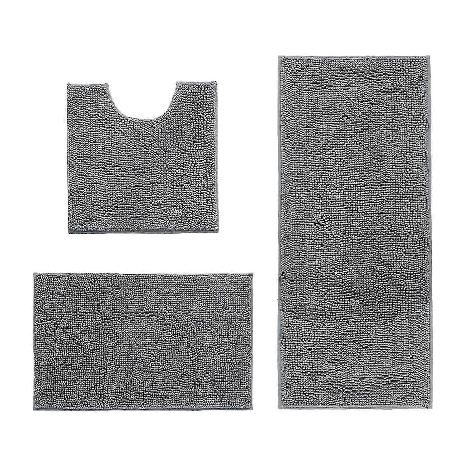 バスルームマットセット - 3ピーストイレマット - 滑り止め厚手シェニール軟吸収性トイレマット - バスルームトイレ用