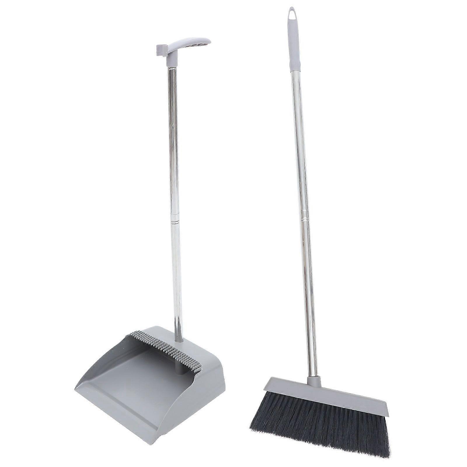 1 Set Supple Bristle Broom and Dustpan Long-handle Broom Dustpan Cleaning Accessories Random Style