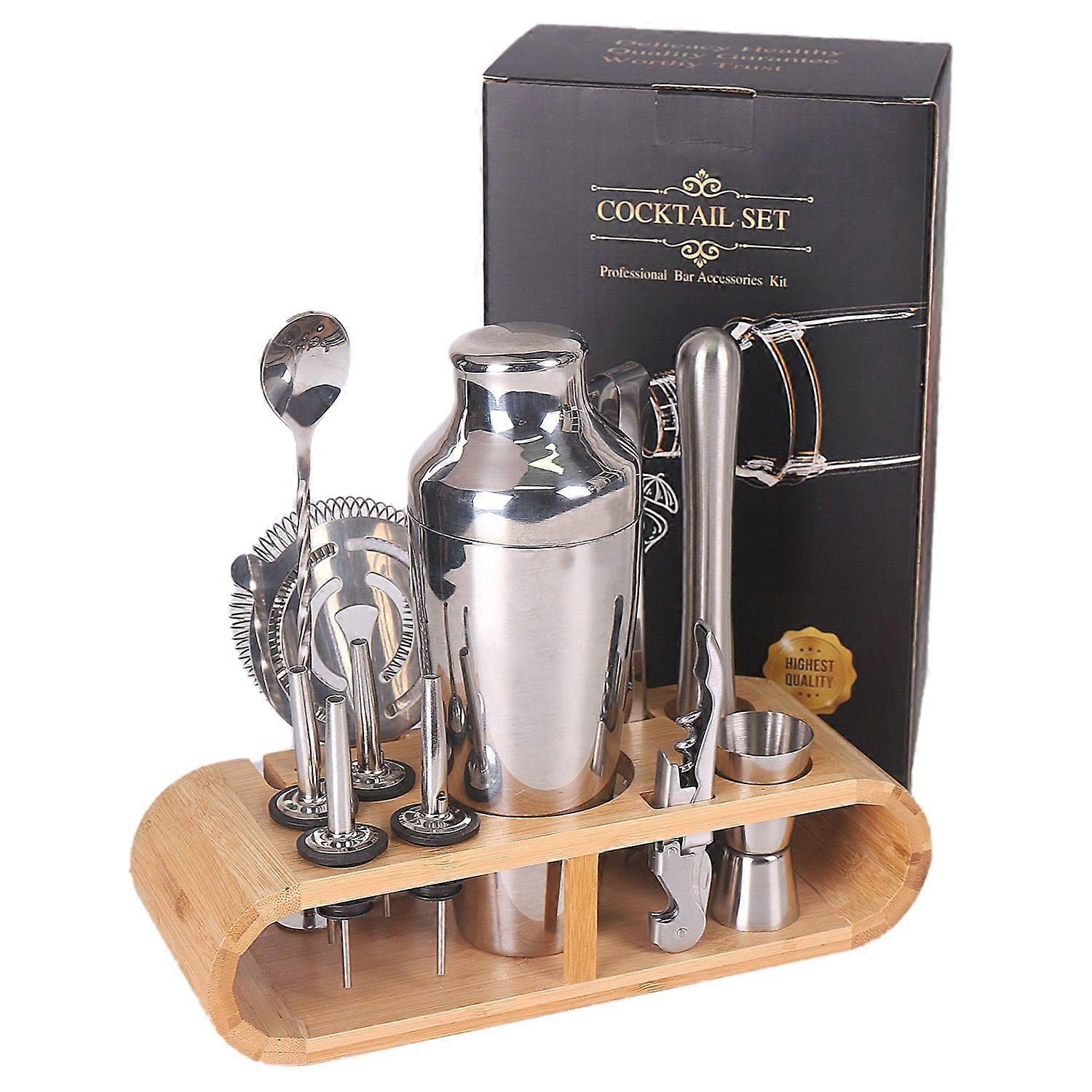 AS 12 in 1 Cocktail Shaker Set Stainless Steel 700ML Bartender Mixer Bar Tools Kit with Bamboo Stand