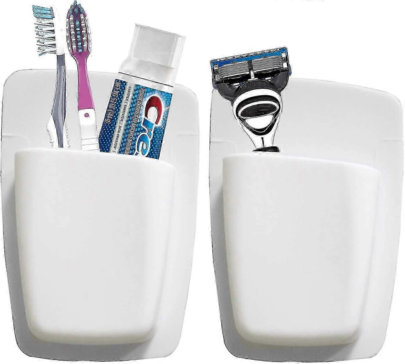 2個シリコン歯ブラシホルダーかみそりホルダーバスルームオーガナイザー壁掛け(白)Yue Chi f54
