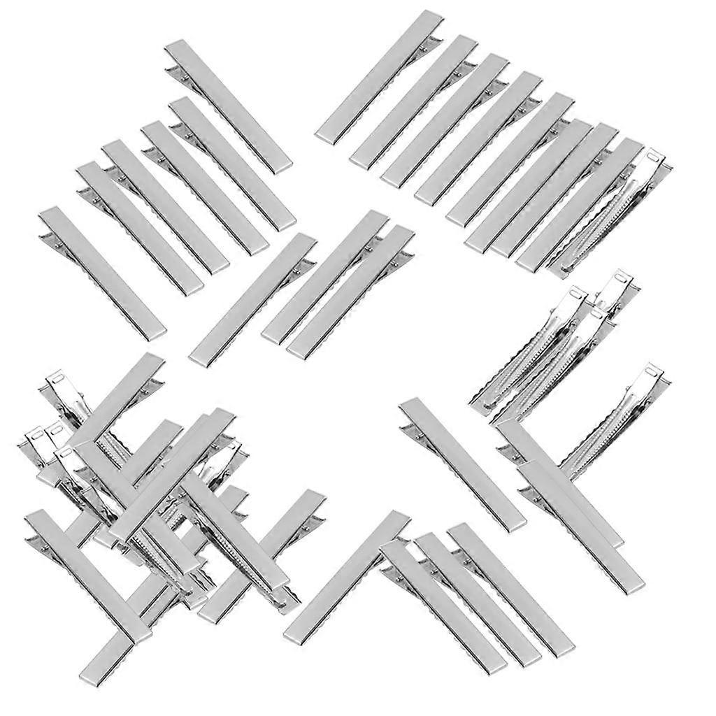 50pcs pinces à cheveux en alligator argenté Flat Top avec des dents pour les projets de bricolage 32mm