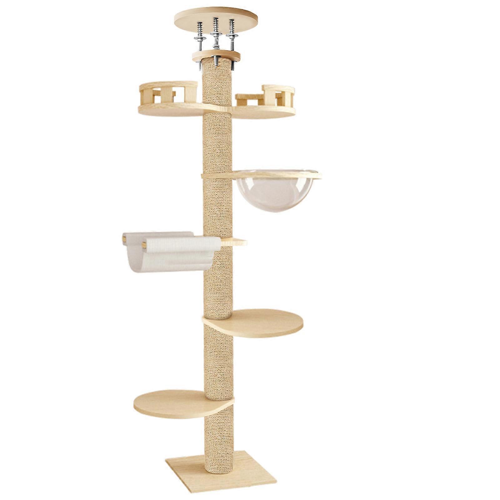 Floor-to-Ceiling Cat Tree, 6-Tier Adjustable Cat Tower with Scratching Posts, Indoor Pet Activity Tree