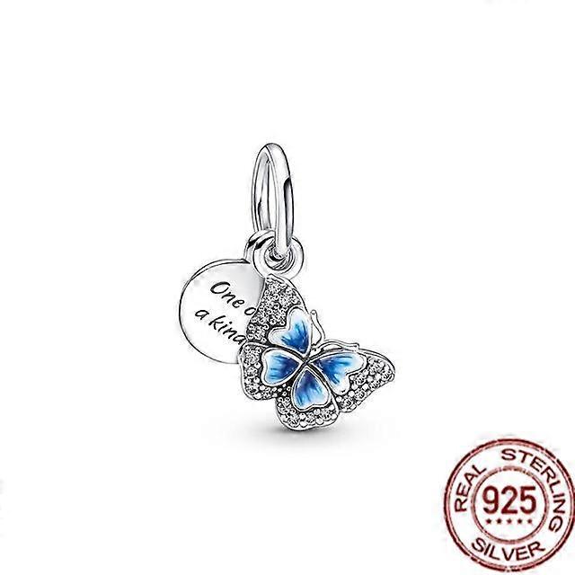 Blue 925 Sterling Silver Bead Sparkling Owl Parrot Butterfly Unicorn Dangle Charm Bracelet DIY Jewelry Gift