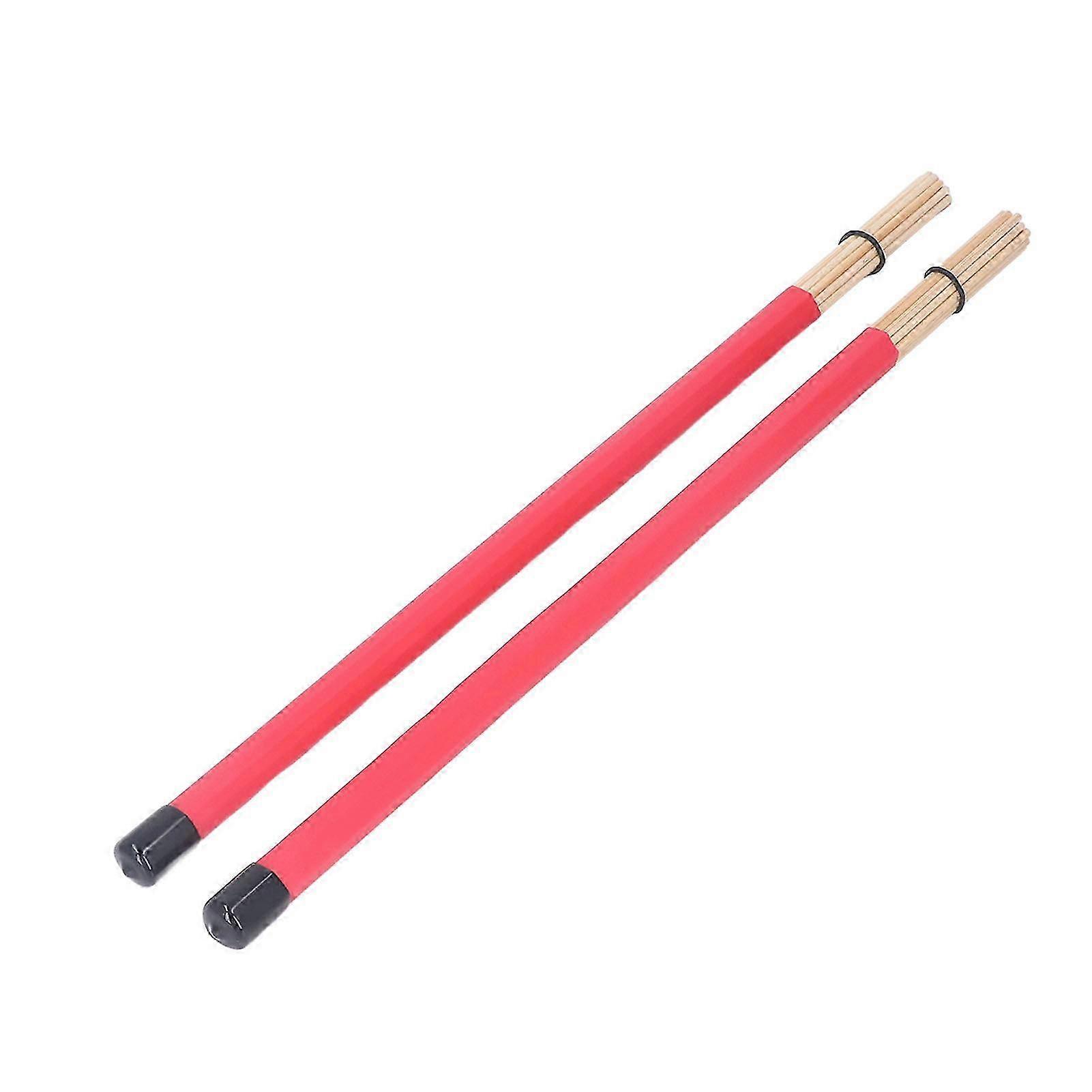 2Pcs Drum Brush Drumstick Stick Mallet Bamboo Percussion Tool Instrument Accessory Set Kit Red
