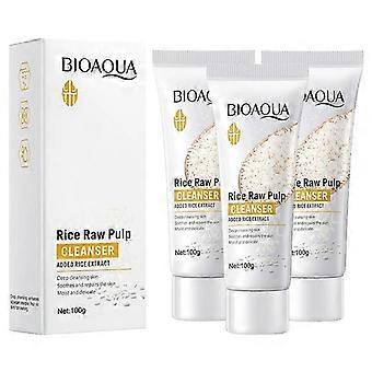 3 piezas RRice Raw Pulp Cleanser Facial Scrub Foam Eliminar los puntos negros Belleza facial Hidratante Encoger los poros Control de aceite de limpieza profunda