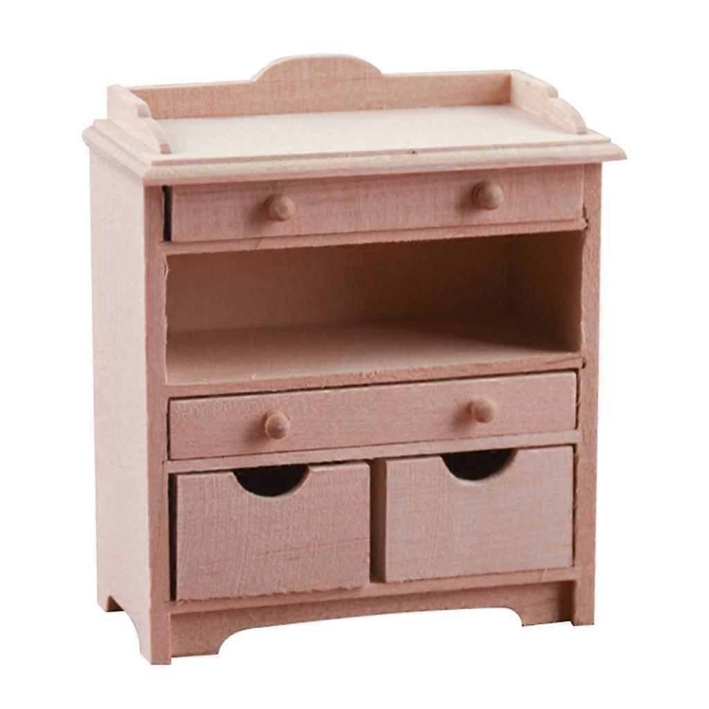 12th Dollhouse Mini Unpainted Wooden Cabinet with Drawers Room Scene ccessory