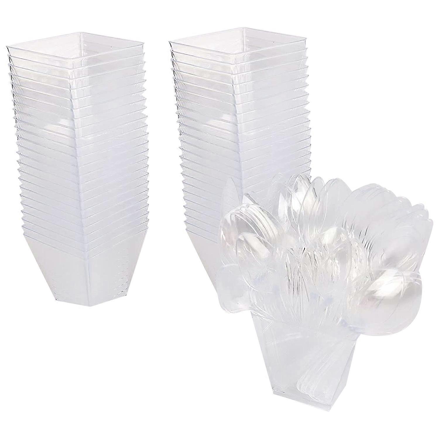 Pack of 50 Dessert Cups with Spoons, 60Ml Dessert Bowls Set, Reusable