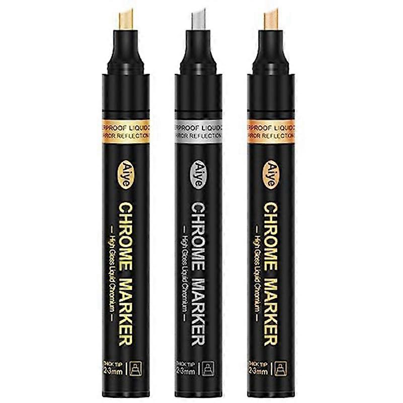 Liquid Mirror Chrome Markers, 3 Colors Permanent Metallic Markers, 2-3mm Larger Application Area, Hi