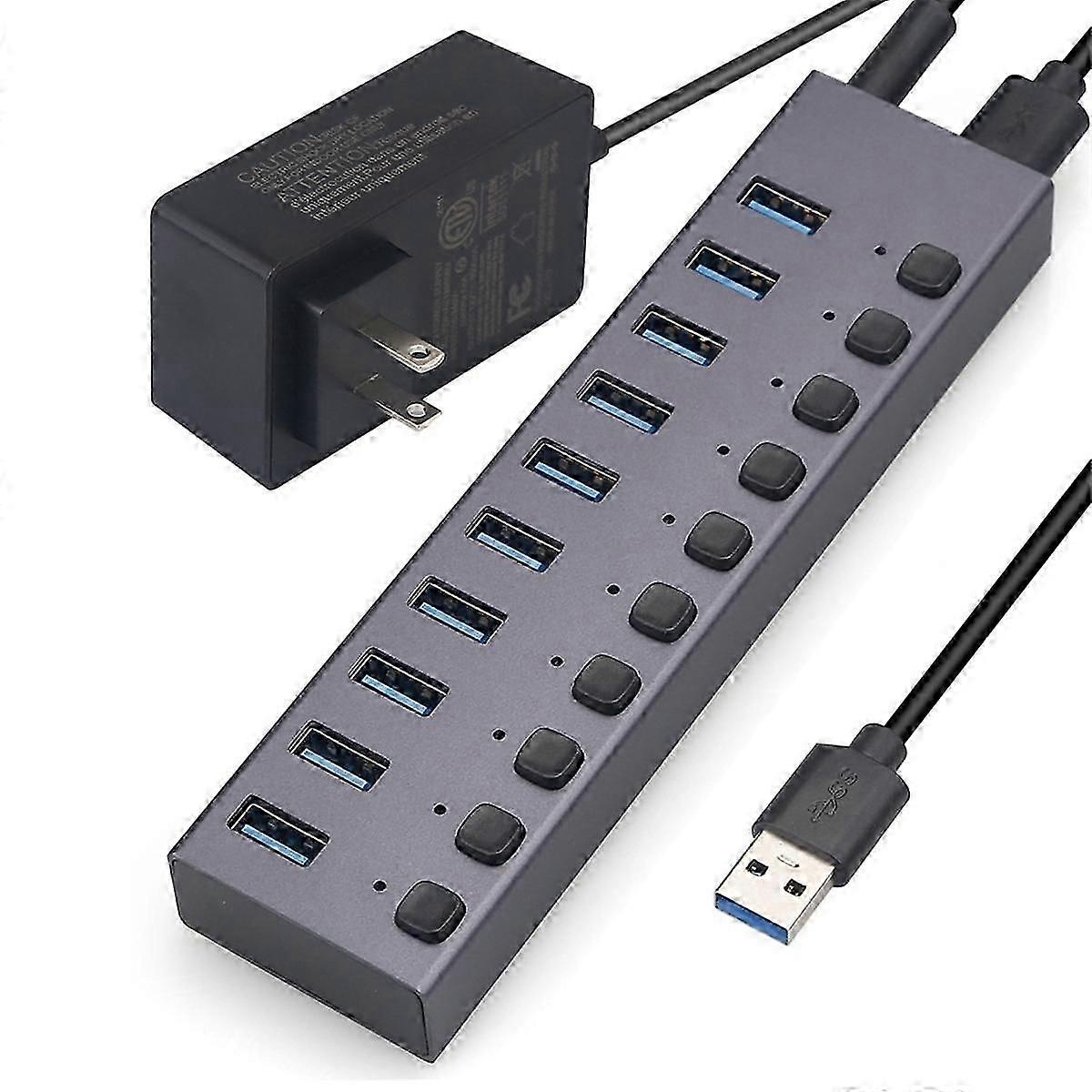 USB3.0 Splitter 10Port Charging Multi-Interface HUB with Switch and Power Supply-US Plug