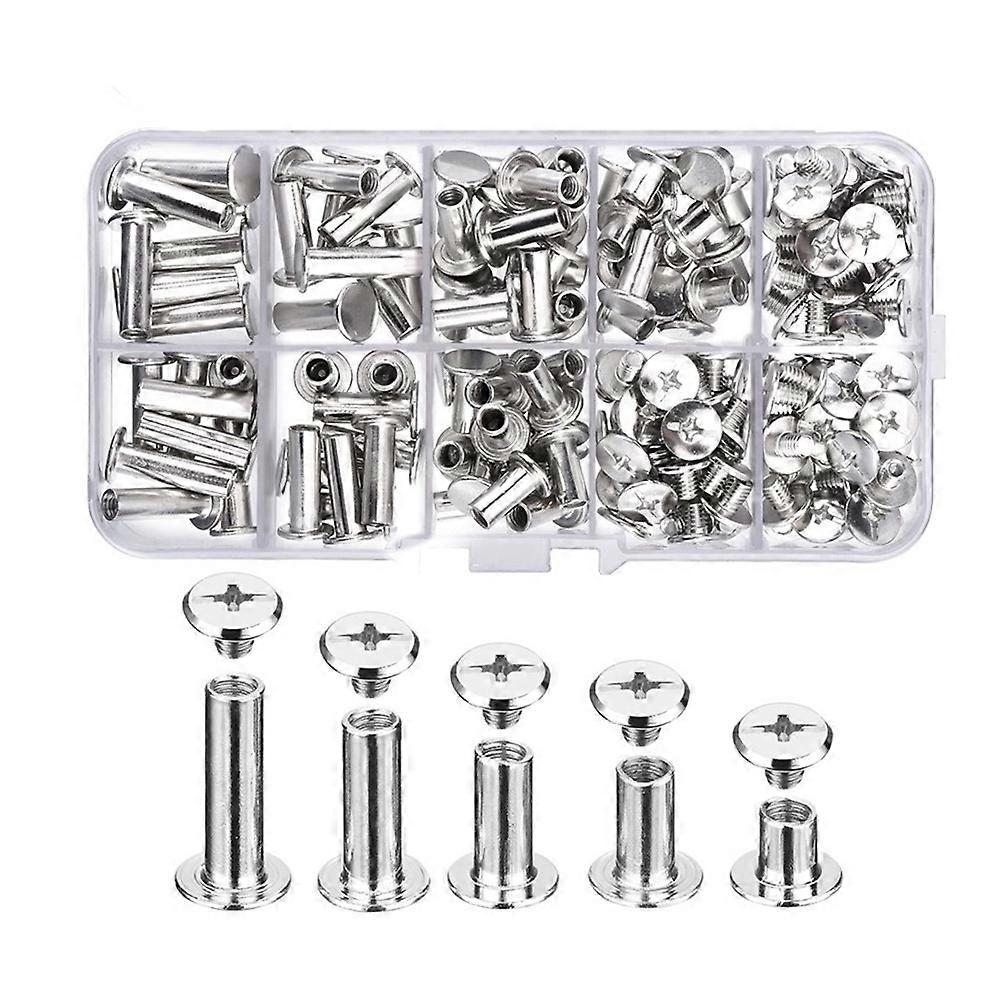 80 Sets Chicago Screws 5 Sizes 6 10 12 15 18mm Binding Screws Studs Rivets,for Leather, Bookbinding,