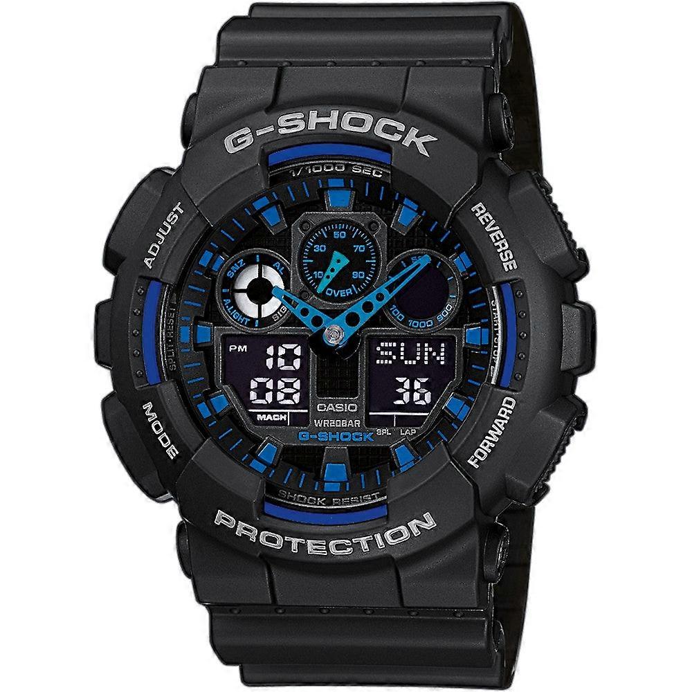 Casio G-shock Ga-100-1a2er Men's Analog-digital Watch – Black Resin Band, Blue Accents, 200m Water Resistance