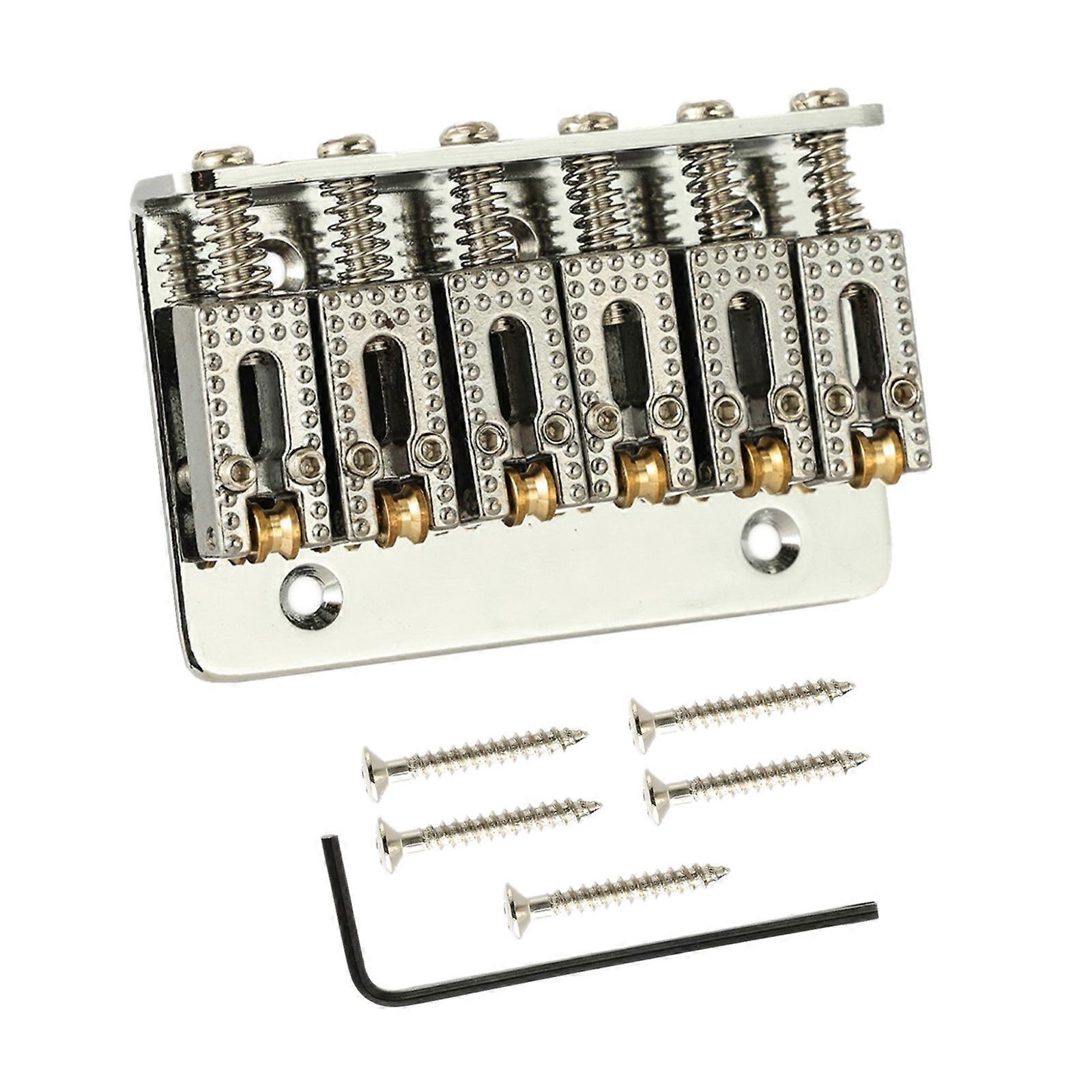 65mm 6 String Guitar Roller Saddle Hardtail Bridge Top Load Tailpiece Replacement Kit with L Shaped Wrench Mount Screws Silver